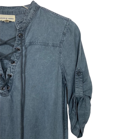 Anthropologie Cloth & Stone Xander Tie Neck Tunic Blue Dress Chambray Size PXS - Picture 5 of 7